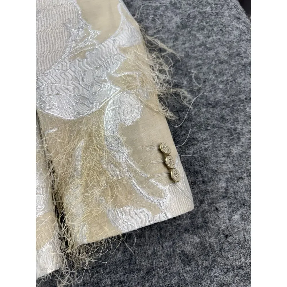 Torres Mens Tuxedo Suit 40 US 50 EU Beige Floral Borcade Tasseled 3pcs Set t12